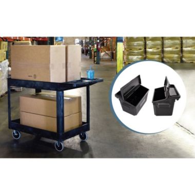 Luxor 24.5" x 45.5" Heavy Duty Utility Tub Cart - Two Shelves with Outrigger Utility Cart Bin. View a larger version of this product image.