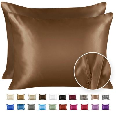 SHOPBEDDING Silky Satin Pillowcase for Hair and Skin - Queen Satin Pillow Case with Zipper, Camel (Pillowcase Set of 2) By BLISSFORD