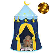 Slickblue Indoor Outdoor Kids Foldable Pop Up Play Tent with Star Lights Carry Bag-Blue