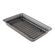 Chef Pomodoro Nonstick Carbon Steel Small Roasting Pan Roaster with Flat Rack, 11 x 7.7-Inch, Petite Mini, Grey, Bakeware Toaster Oven Countertop Oven Baking, Single Serving