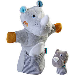 HABA Rhino With Baby Calf - Hand Puppet and Finger Puppet 2 Pc Set