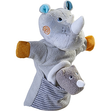 HABA Rhino With Baby Calf - Hand Puppet and Finger Puppet 2 Pc Set. View a larger version of this product image.