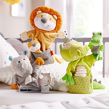 HABA Rhino With Baby Calf - Hand Puppet and Finger Puppet 2 Pc Set. View a larger version of this product image.