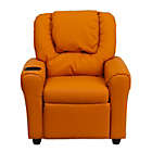 Alternate image 1 for Flash Furniture Contemporary Orange Vinyl Kids Recliner With Cup Holder And Headrest - Orange Vinyl