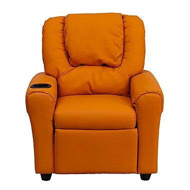 Flash Furniture Vana Contemporary Orange Vinyl Kids Recliner with Cup Holder and Headrest. View a larger version of this product image.