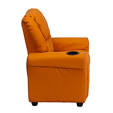 Flash Furniture Vana Contemporary Orange Vinyl Kids Recliner with Cup Holder and Headrest. View a larger version of this product image.