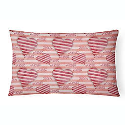 Caroline's Treasures Watercolor Red Striped Hearts Canvas Fabric Decorative Pillow 12 x 16