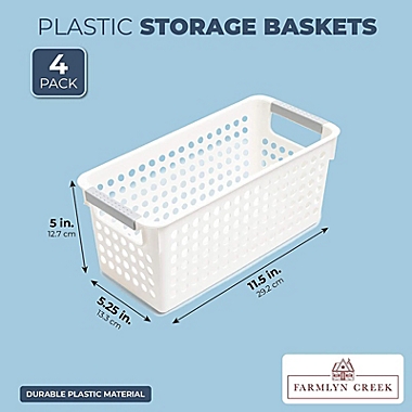 Farmlyn Creek Plastic Storage Baskets, White Nesting Bin Containers with Grey Handles (4 Pack). View a larger version of this product image.