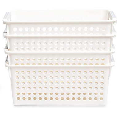 Farmlyn Creek Plastic Storage Baskets, White Nesting Bin Containers with Grey Handles (4 Pack). View a larger version of this product image.
