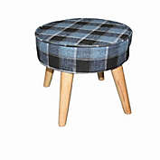 Saltoro Sherpi Fabric Upholstered Wooden Footstool with Dowel Legs, Blue and Brown-