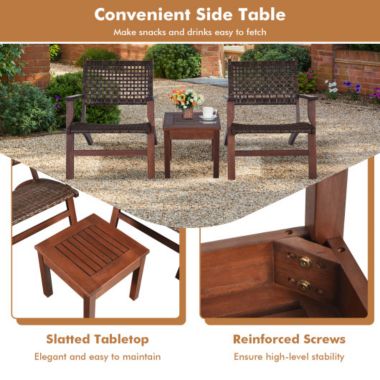 Costway 3 Pieces Outdoor Wooden Patio Rattan Furniture Set. View a larger version of this product image.