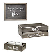 Elegant Designs 3 Piece Home Farmhouse Decorative Cheeky Wood Bathroom Set, Large (1 Towel and 1 Toilet Paper Holder, 1 Frame) - Rustic Gray