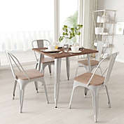 Merrick Lane 5 Piece Dining Set with Modern Metal Table with Silver Powder Coated Steel Frame and Wood Top and 4 Matching Stack Chairs