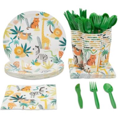 Blue Panda 144 Piece Jungle Animal Birthday Party Decorations, Zoo  Dinnerware Set with Safari Plates, Napkins, Cups, and Cutlery (Serves 24) |  Bed Bath & Beyond