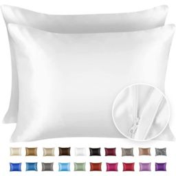 SHOPBEDDING Silky Satin Pillowcase for Hair and Skin - King Satin Pillow Case with Zipper, White (Pillowcase Set of 2) By BLISSFORD