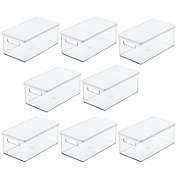 mDesign Plastic Storage Bin Box Container, Lid and Handles, 8 Pack, Clear/White