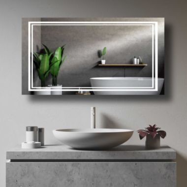 Vyaya Victoria 48 in. W x 36 in. H Rectangular Frameless Anti-Fog Wall Bathroom LED Vanity Mirror in Silver. View a larger version of this product image.