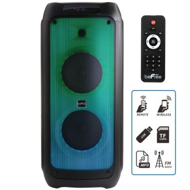 beFree Sound 2 x 8" Wireless Rechargeable Bluetooth Party Speaker with LED Illuminating Lights. View a larger version of this product image.