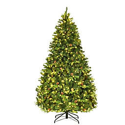 Costway 7Ft Pre-Lit Christmas Tree Hinged 460 LED Lights Pine Cone