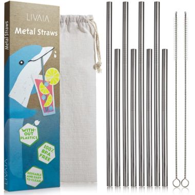 LIVAIA Reusable Straws 8 Reusable Glass Straws, Straw Cleaning Brush In 2 Sizes. View a larger version of this product image.