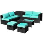 Alternate image 0 for Costway 8 Pieces Patio Rattan Storage Table Furniture Set-Turquoise