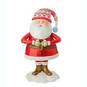 Raz 7.5" Red and White Santa Holding Tummy Glitter Drenched Christmas Figurine