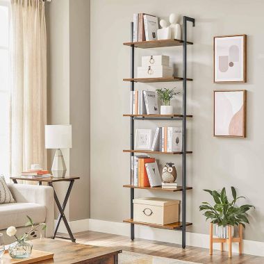 BreeBe Industrial Brown 6-tier Wall-mounted Ladder Shelf. View a larger version of this product image.