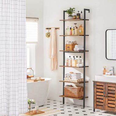 BreeBe Industrial Brown 6-tier Wall-mounted Ladder Shelf. View a larger version of this product image.