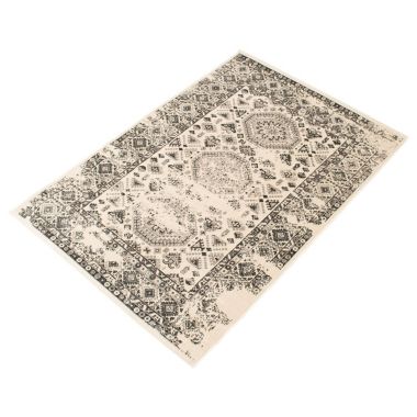 Chaudhary Living 5.25' x 7.5' Cream and Gray Distressed Geometric Rectangular Area Throw Rug. View a larger version of this product image.