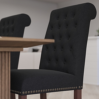 Merrick Lane Falmouth Upholstered Parsons Chair with Nailhead Trim in Black Fabric. View a larger version of this product image.