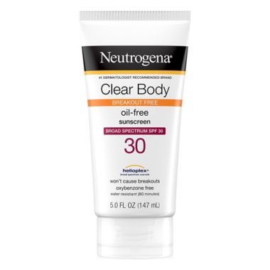 Neutrogena&reg; 5 fl. oz. Clear Body Breakout Free Oil-Free Broad Spectrum Sunscreen SPF 30. View a larger version of this product image.