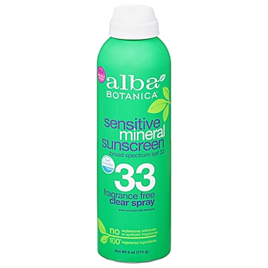 Alba Botanica&trade; 6 fl. oz. Sensitive Mineral Fragrance Free Sunscreen Spray SPF 33. View a larger version of this product image.