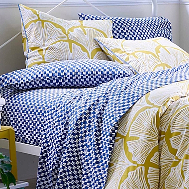 The Novogratz Painted Check Twin XL Sheet Set in Blue. View a larger version of this product image.
